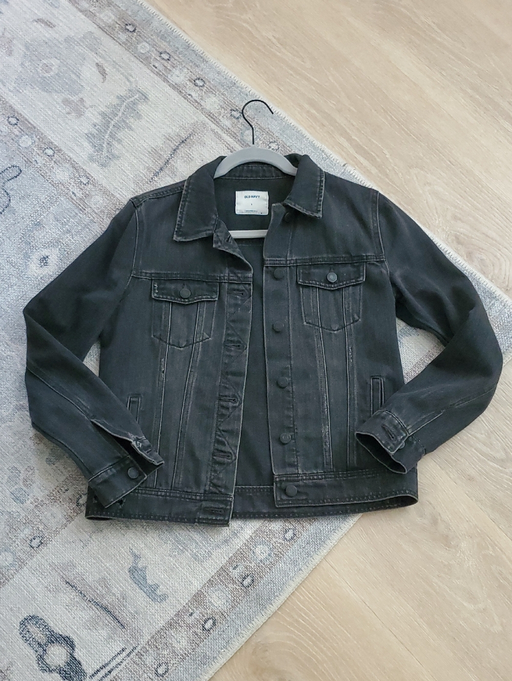 Old Navy Black Distressed Denim Jean Jacket SzS
